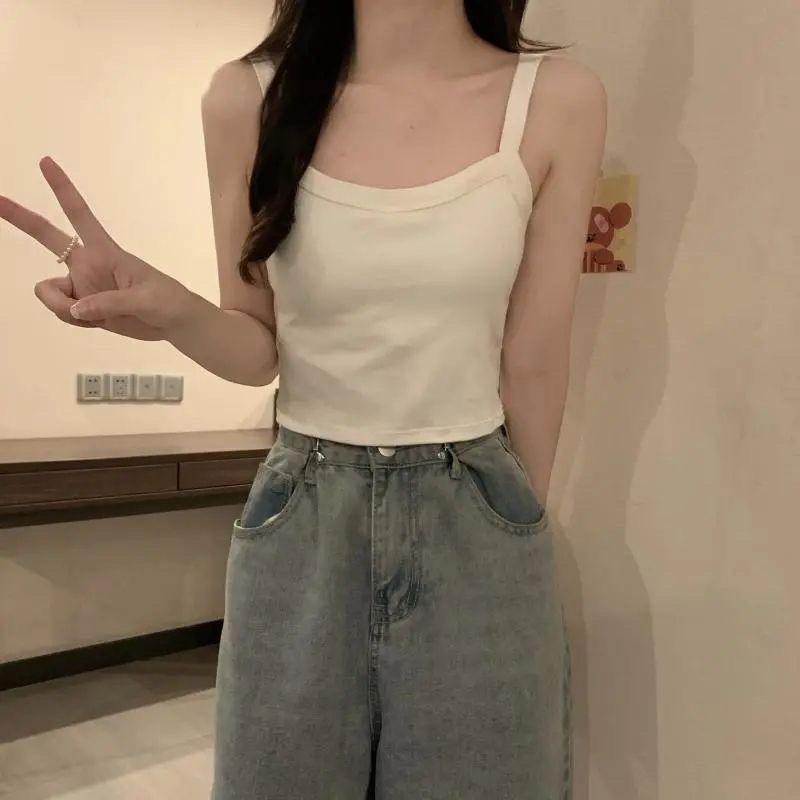 WTEMPO Letní tílka tank topy ležérní topy ženy s vestavěnou podprsenkou ramínkové tílko pro ženu jednobarevné dámské korejský styl