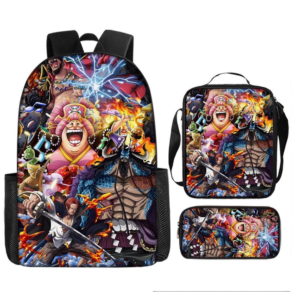 One Piece Cartoon Anime Rucksack Leichte Ergonomische Schultasche für Grundschüler Umhängetasche Federmäppchen Set