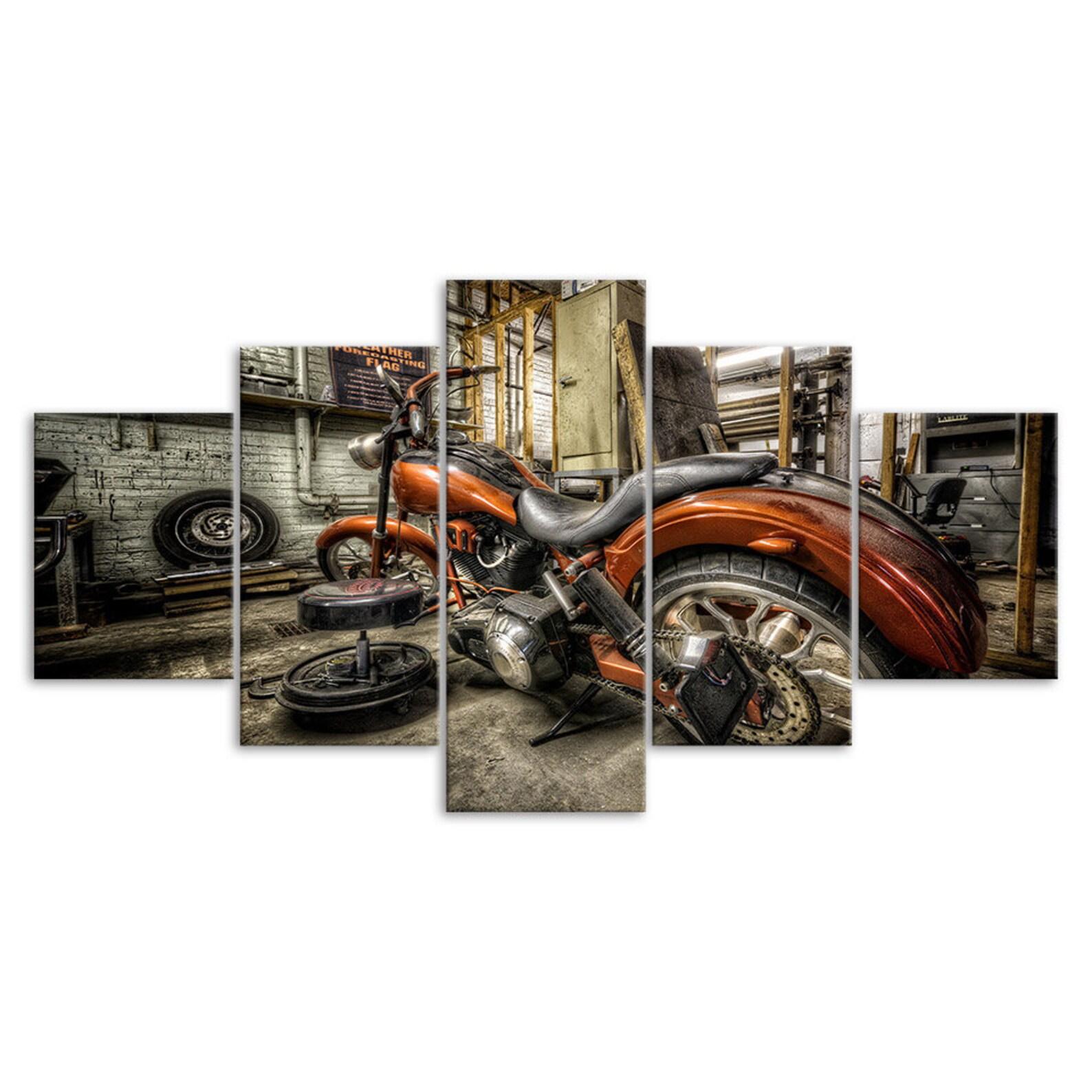 

Vintage Classic Motorcycle Canvas 5 Piece Five Panel Print Modern Wall Art Poster Picture Home Decor Gift For Him For Her 20X35 20X45 20X55CM