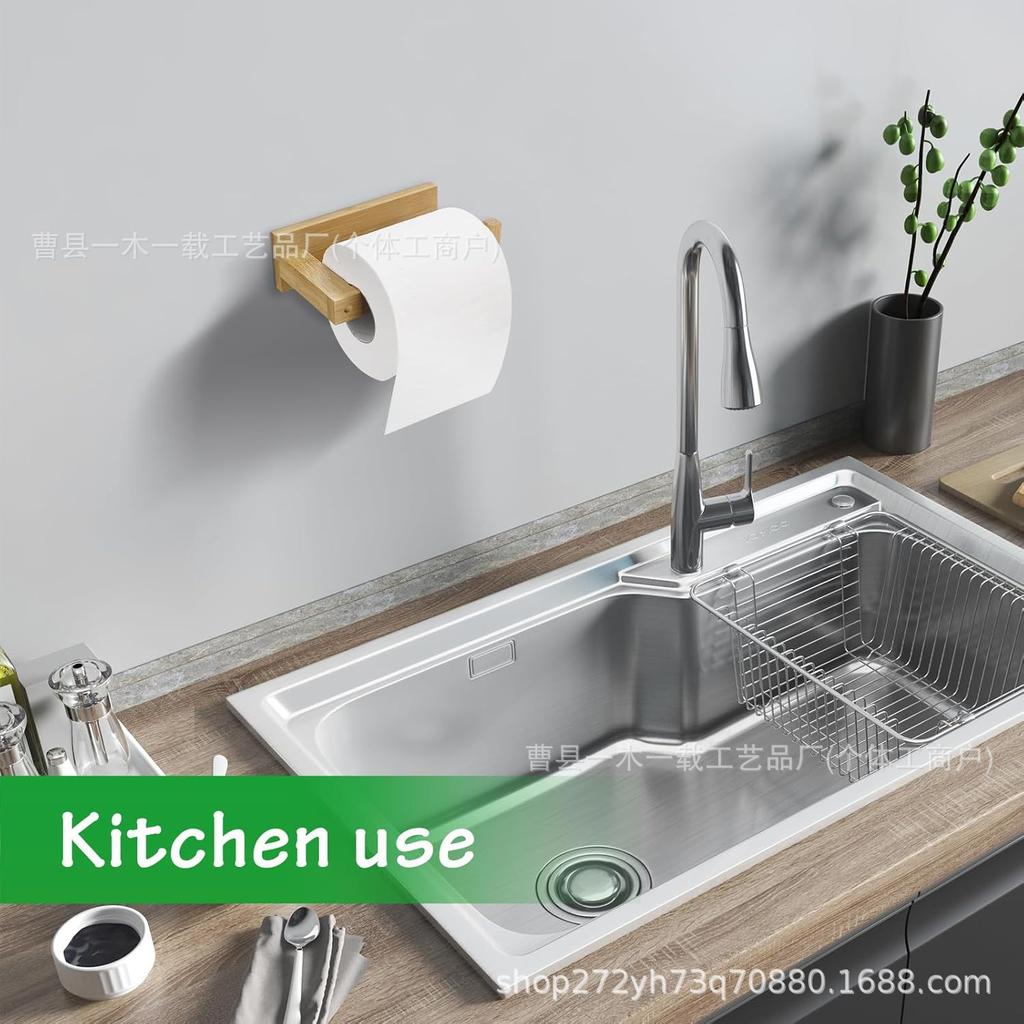 Bamboo Toilet Paper Holder Wooden Self-adhesive Roll Holder Toilet Bathroom Roll Holder Bathroom Towel Rack