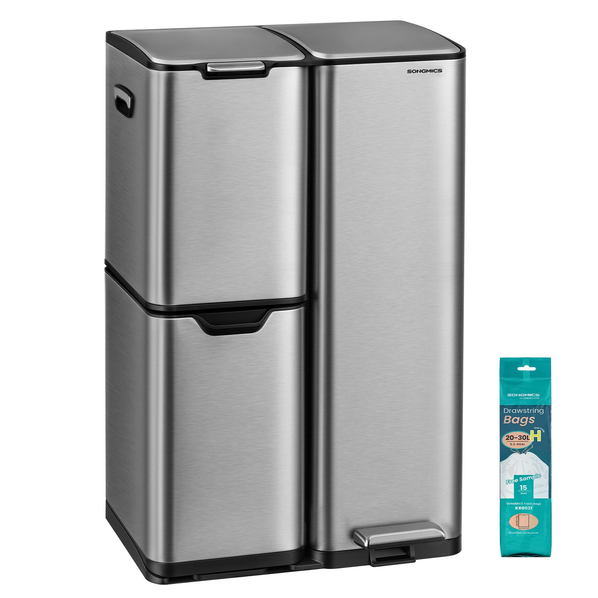 SONGMICS 60L sudraba virtuves atkritumu tvertne