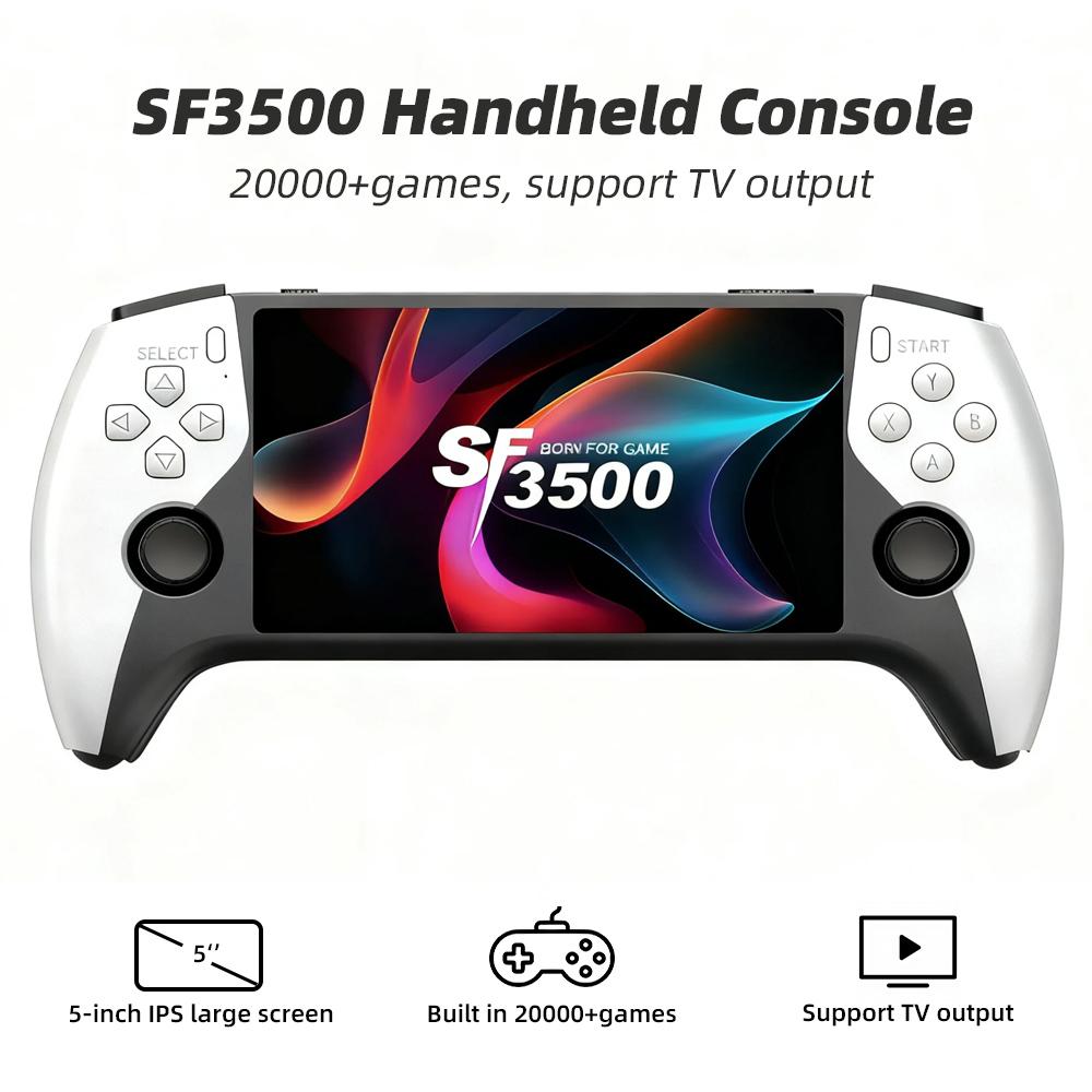 New SF3500 Handheld Game Console, 5-Inch IPS Large Screen Portable Game Console, Built-In 20000+ Games, Supports TV Output