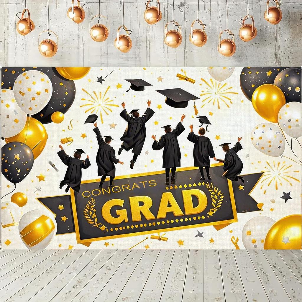 Preschool Graduation Banner Outdoor Backdrop Graduation Decorations 71x43 Inches 2025 Congrats Grad Banner with Balloons Train Ideal for Preschool