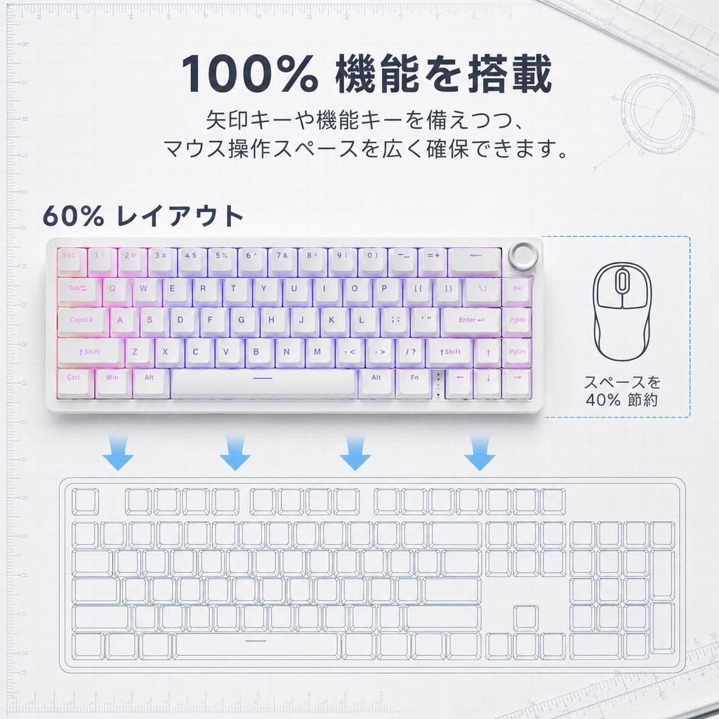 TMKB T68E Wired Gaming Mechanical Keyboard with RGB Gasket Smooth Typing Factory Blueberry White 60% Backlight, Hot-Swap, Mount, Feel, Lubricated,