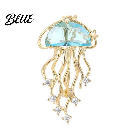 Daily Wear Brooch Women Blue Faux Crystal Jellyfish Shape Lapel
