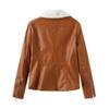 Kadın Ceketleri Suni Deri Kırpılmış Yaka Yaka Flanel Astarlı Sıcak Kısa Ceket PU Bombacı Moto Biker Kıyafetler Kış Sonbahar Moda Dış Giyim