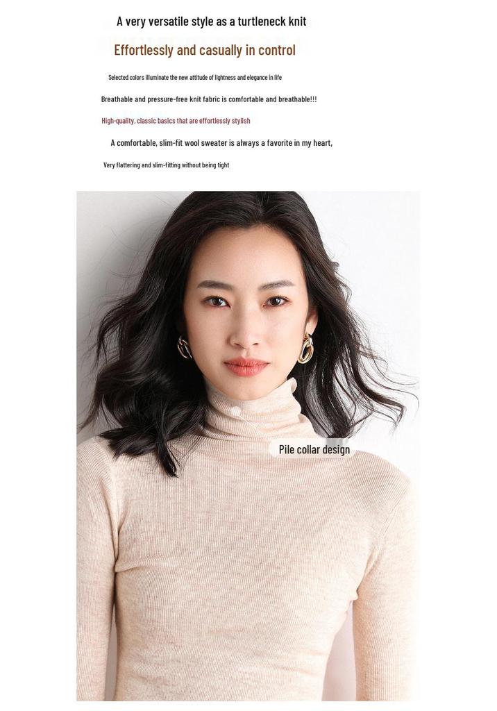 Women's Slim Fit High Neck Wool Sweater - Lightweight, Sheer Base Layer for Spring and Autumn