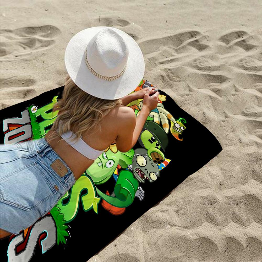 Plant-Vs -Zombie Beach Towel Cartoon Cute Summer Kids Large Bath Pool Beach Towel Microfiber Absorbent for Swimming Travel