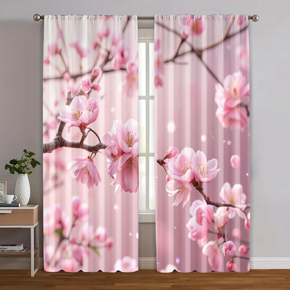 Set Of 2 Curtains Drapes Cherry Blossom Spring Scenery Versatile Polyester Without Rod All Living Room Made Great Window Treatment