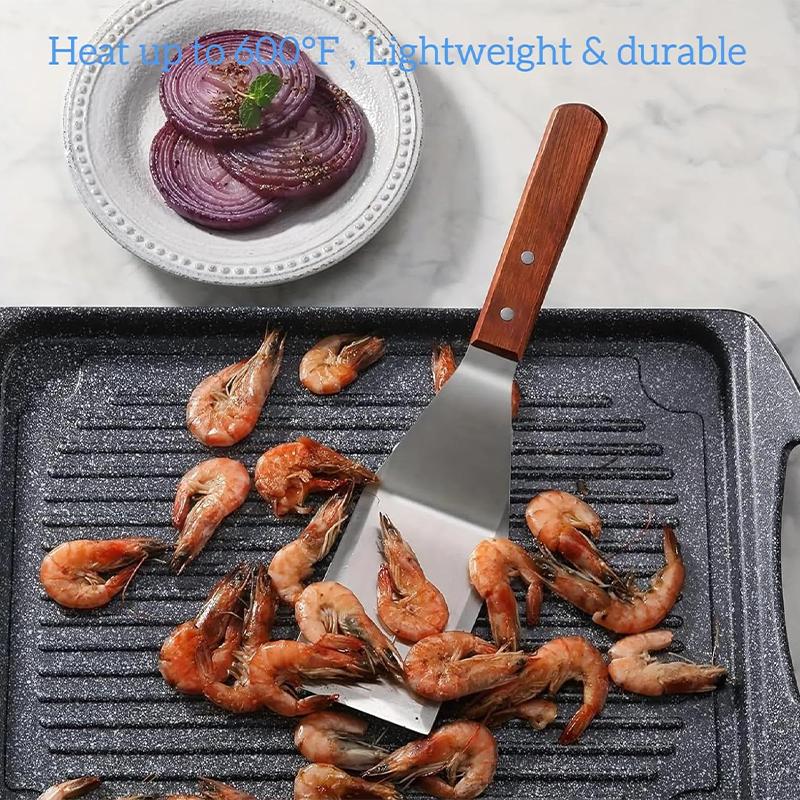 Stainless Steel Spatula Pancake Hamburger Turner Wooden Handle Tiramisu Cutter Egg Steak Cooking Shovel Hand Pie Pancake Tool
