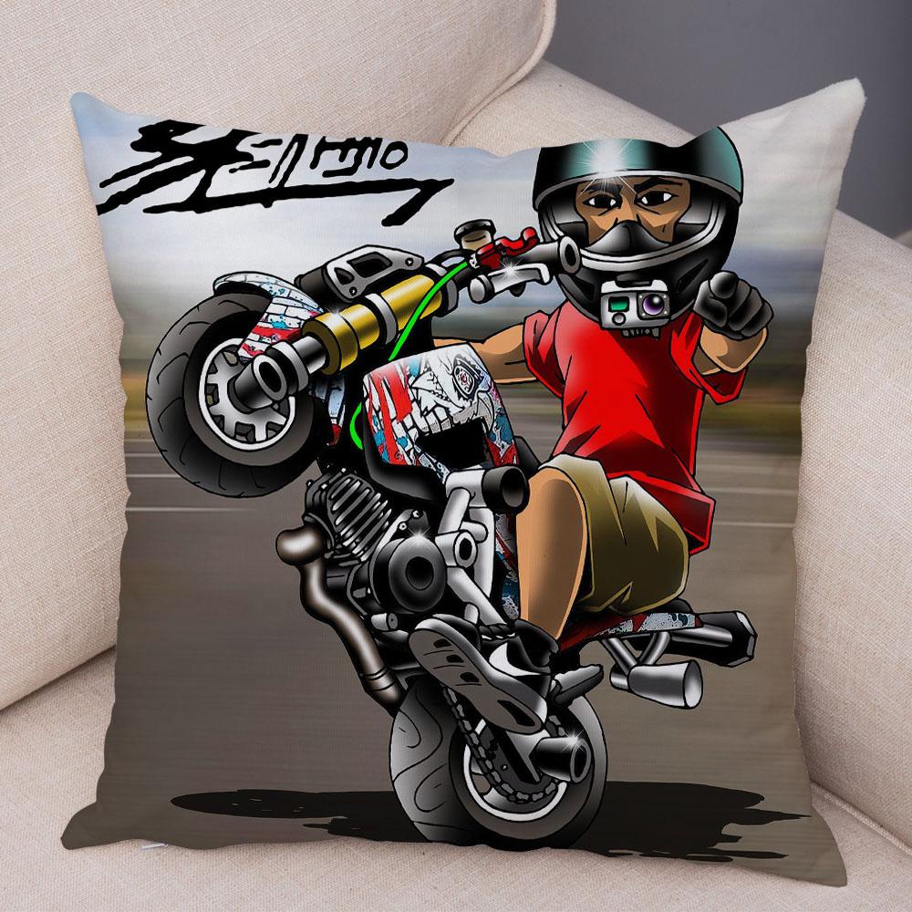 Capa de almofada para esportes radicais, capa decorativa de desenho animado para motocicleta, fronha de poliéster, cor móvel, bicicleta, sofá, casa, carro