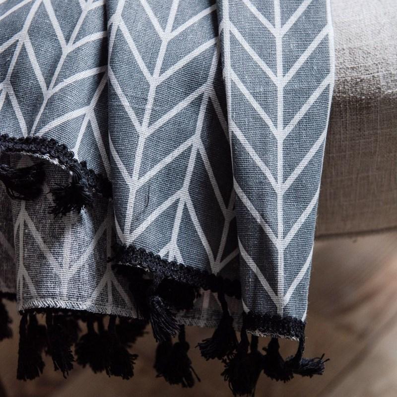 Grey Geometric Tassel American Style Small Window Kitchen Valance Cotton Hemp Semi-shading Bay Window Living Room Bedroom Drapes