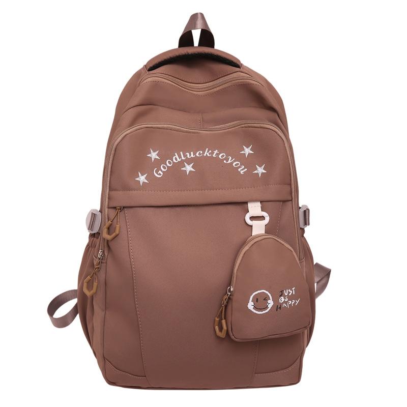 

Рюкзак женский с вышивкой букв, мультяшный легкий рюкзак, студенческий школьный рюкзак с кошельком для монет кофейный