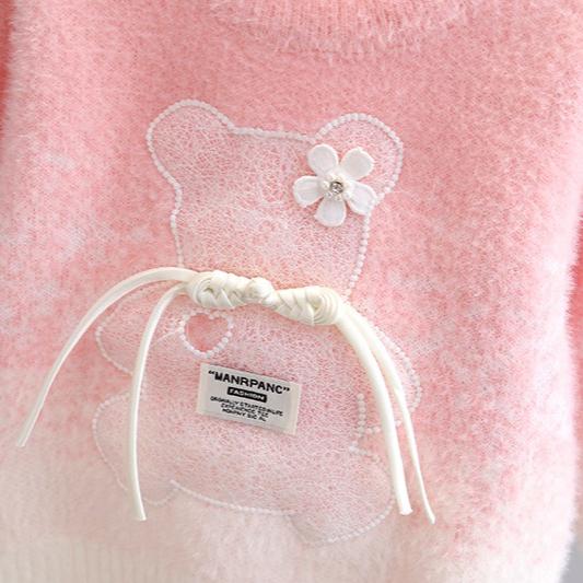 Girls' Thick Mink Fleece Autumn and Winter New Fashionable Girls Western Style Gradient Bear Sweater Trend