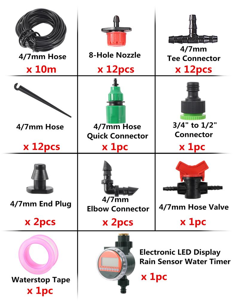 5~40m Automatic Garden Watering System Kit Rain Sensor Water Timer Dripper Irrigation Combination Lawn Potted Watering Supplies