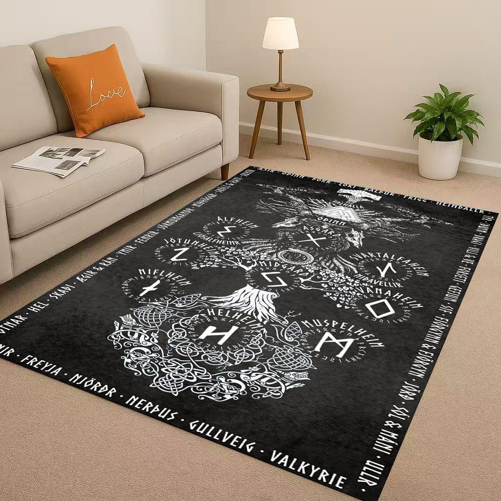 Classic Nordic Viking Totem Vegvisir Rune Valhalla Valknut Living Room Non-Slip Area Rug Carpet for Bedroom Sofa,Home Doormat
