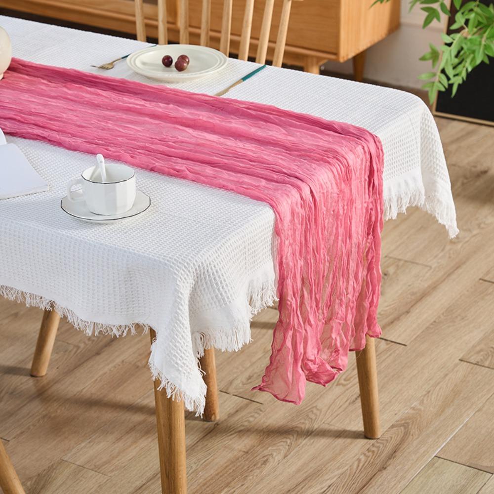 Semi-Sheer Gauze Table Runner Solid Color Tablecloth Luxury Table Cover Wedding Decor