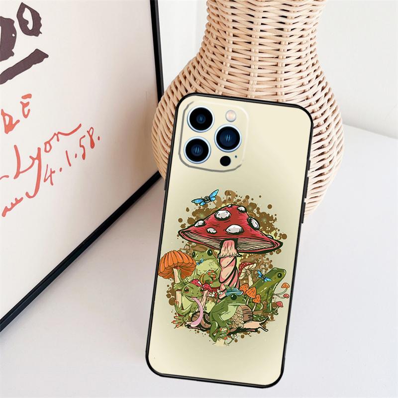 Cottagecore Frog Aesthetic Phone Case For iPhone 16 Pro Max 14 13 12 11 15 17 Pro Max Mini 15 16 Plus 16e Back Cover