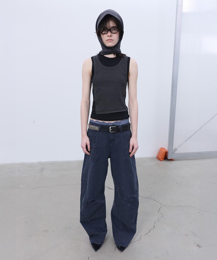 LCDC™ Distressed Curved Pants (Dark Navy)