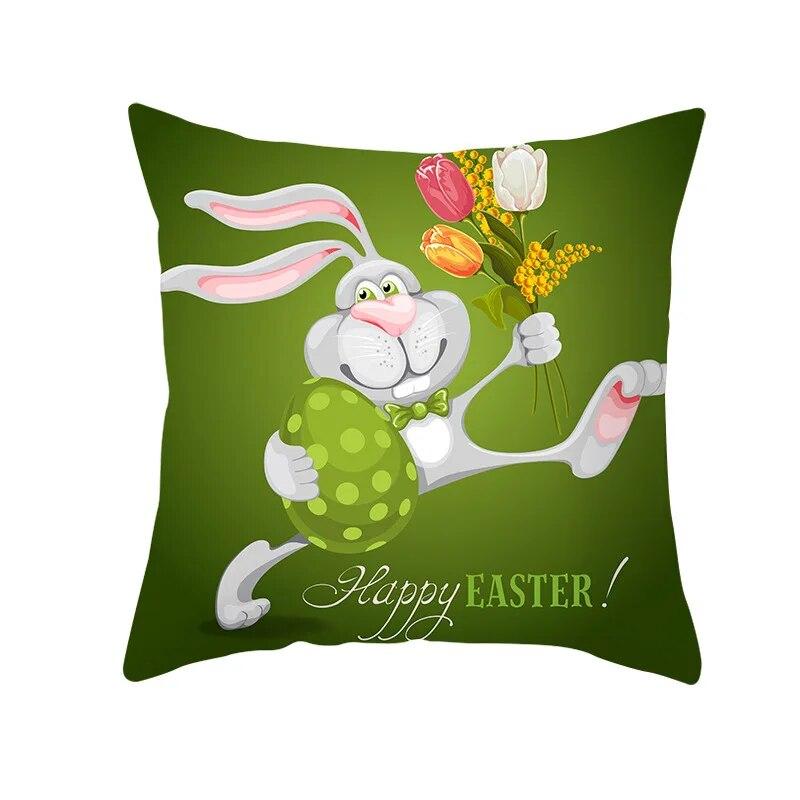 Dekorativer Kissenbezug mit Ostern-Motiv, Cartoon-Häschen-Ei-Druck, Pfirsichhaut-Kissenbezug, Sofakissenbezug, Schlafzimmerzimmer, Heimdekoration