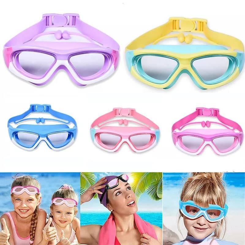 Children's Swimming Goggles With Earplugs Pc Anti-fog Swim Glasses Ak2191 Pink White Boxed Style