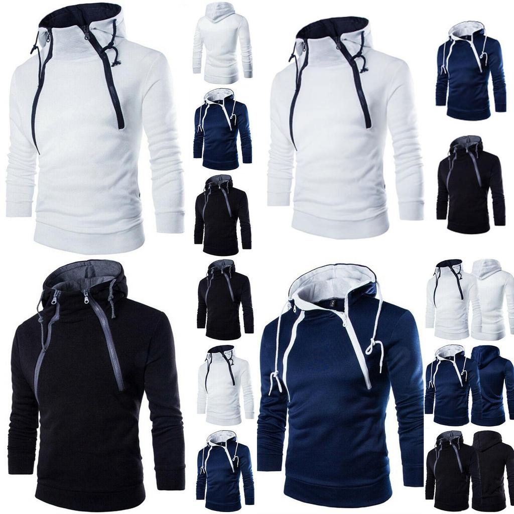 Pullover Mens New Hoodie Hooded Sweatshirt Zipper Casual Top Solid Jumper Hoody