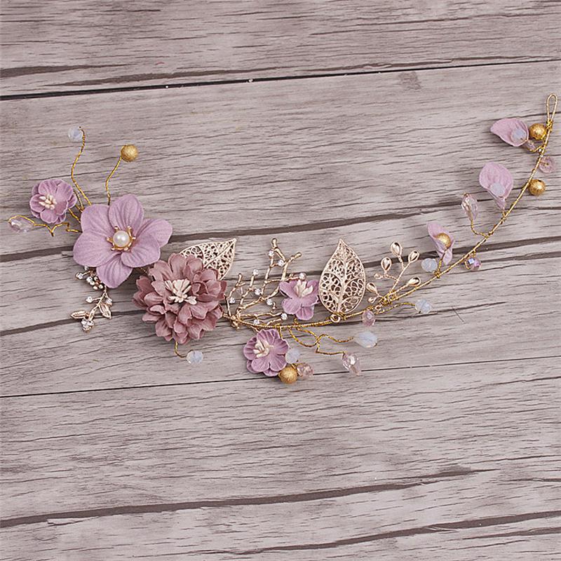 Gioielli per Capelli Lunghi Fascia con Fiori Rosa Ornamenti per Capelli da Sposa Fascia Copricapo Fatto a Mano Decorazione Capelli Matrimonio