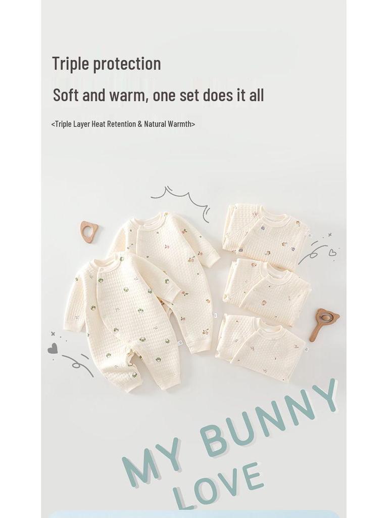 Cozy Air Cotton Baby Romper - Long Sleeve, Side Snap, Boneless Crawling Suit for Newborns - Perfect for Autumn & Winter Outings