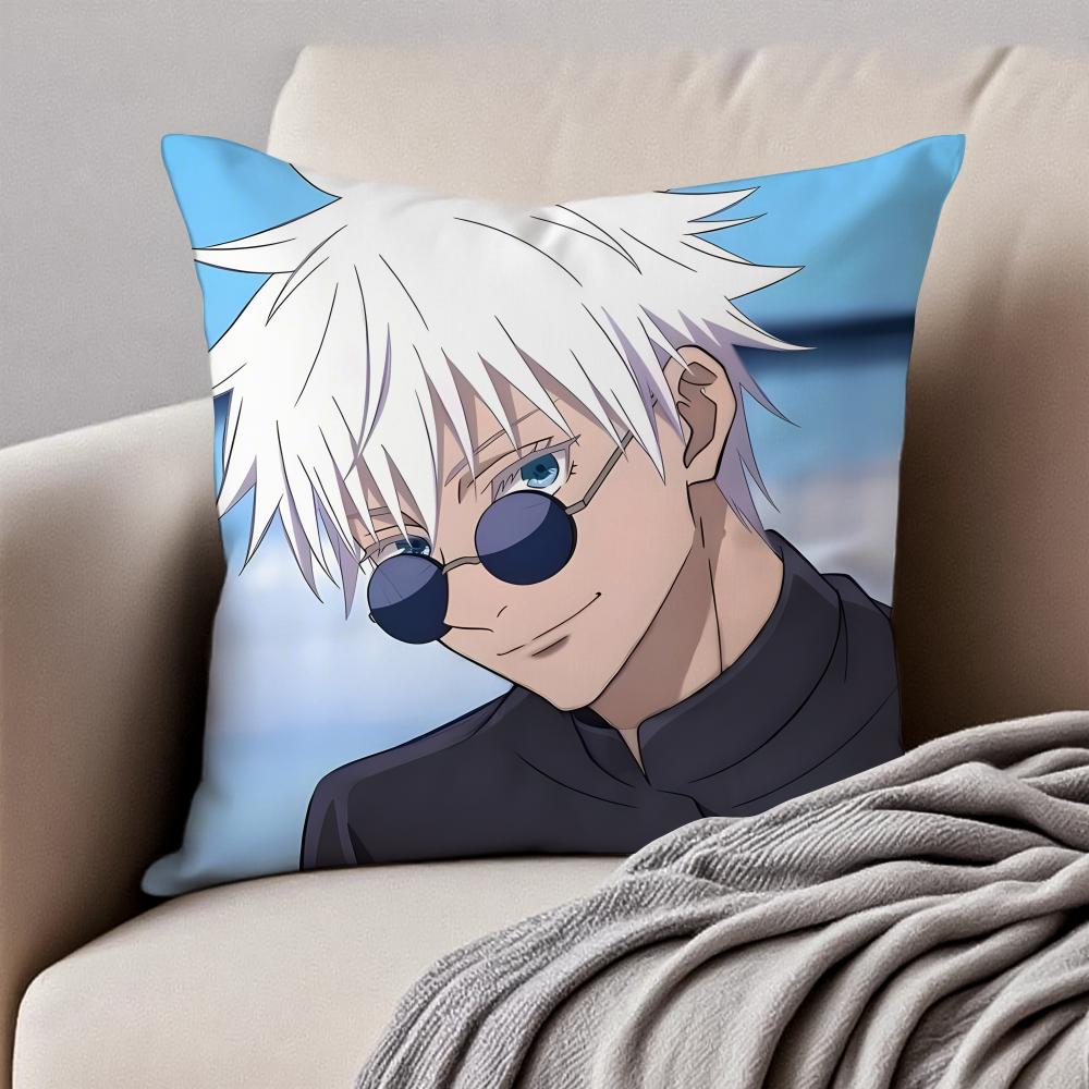 JJujutsu Kaisen GGojo Satoru Cushion Cover Pillowcase Antidustmite Invisible Zipper Short Plush Sofa Cushion