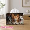 1pc 2D Flat Printed 17.78X10.92X12.95cm Tissue Box Group Portrait of Multiple Corgi Puppies Together Suitable for Home, Office, Vehicle, And Party Set