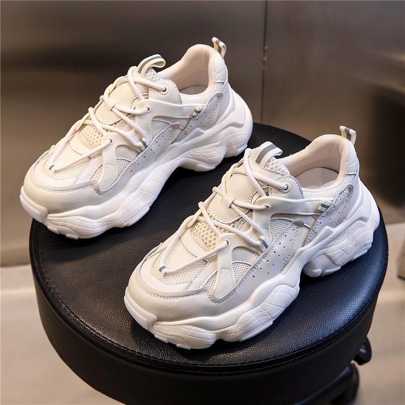 Sneakers Women's Spring 2025 New Casual Running Breathable Leather Women's Shoes Heightened Platform Dad Shoes