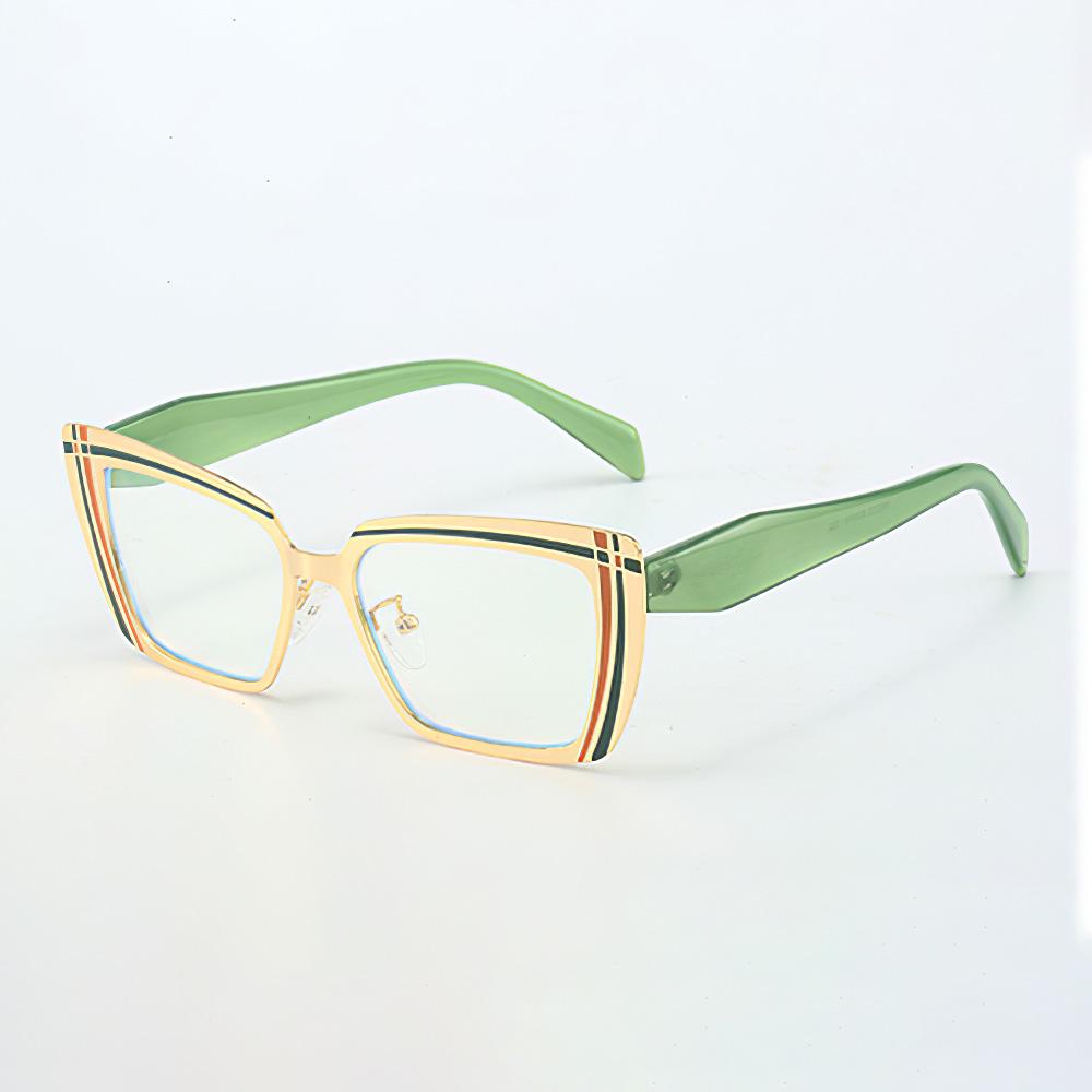 

New in Blue Light Blocking Glasses Fashionable Square Green Border Glasses Golden Stripes Decoration Versatile for Daily