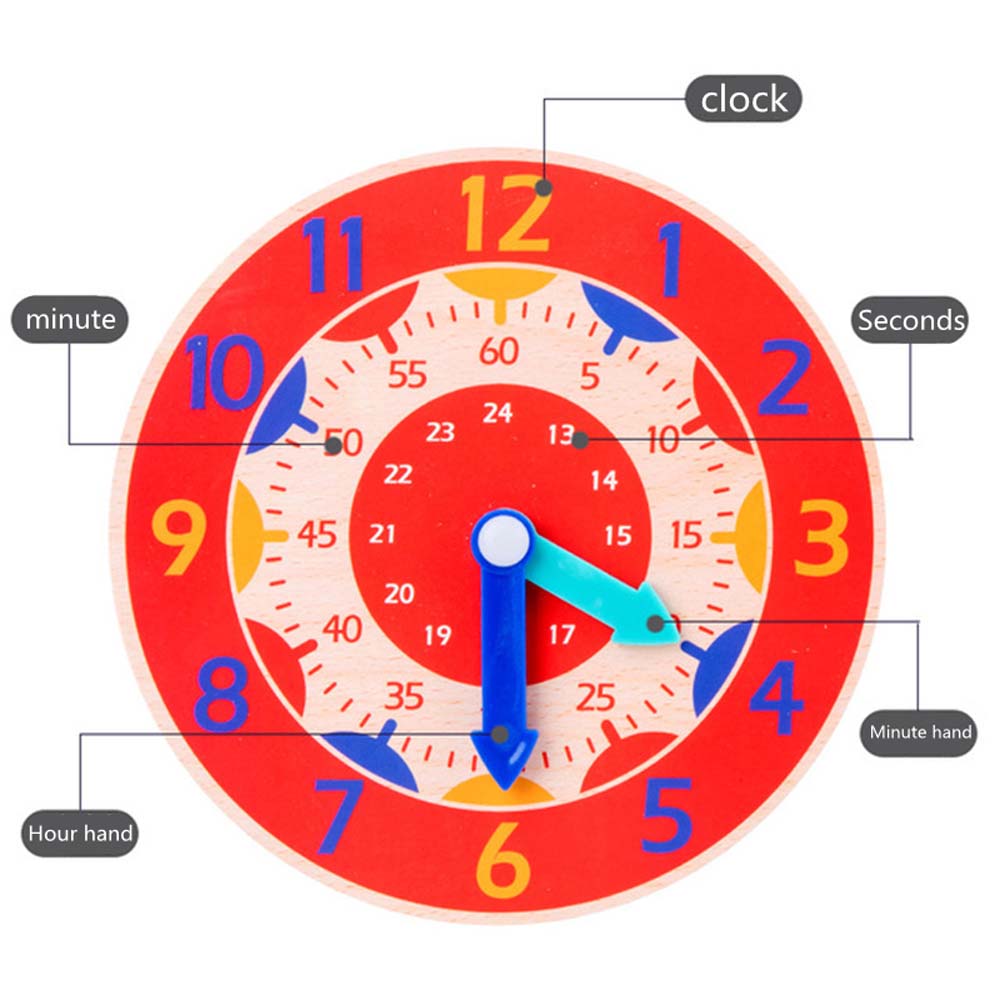 Teaching Aids Learning Clock Hour Minute Second Cognition Wooden Clock Toys Kids Time Enlightenment