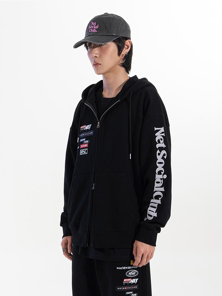 Net Social Club Telecom Logos Hood Zip-Up (Black)