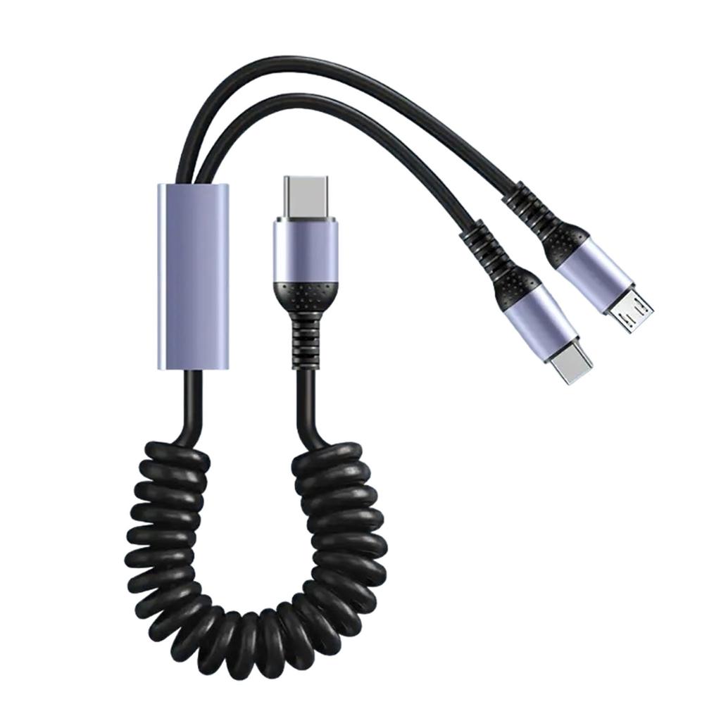 Doppelt Einziehbar Feder Ladekabel Micro USB & Typ C Kabel für Micro USB und Typ C Geräte 66W Schnellladung