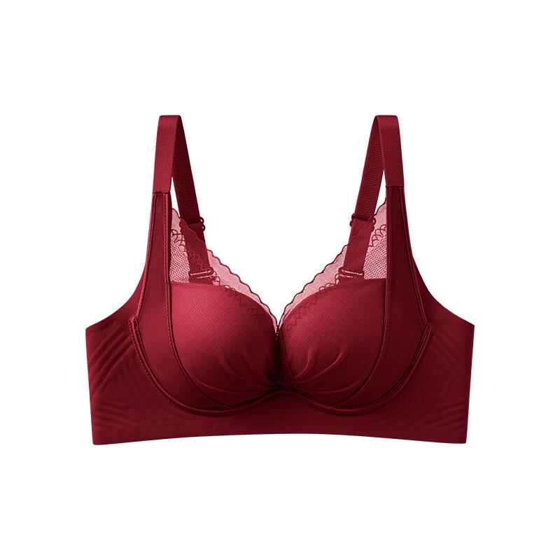 Sexy red suit, women's underwear without side bones, gathered jelly lift, non-magnetic anti-sagging, closed breast bra