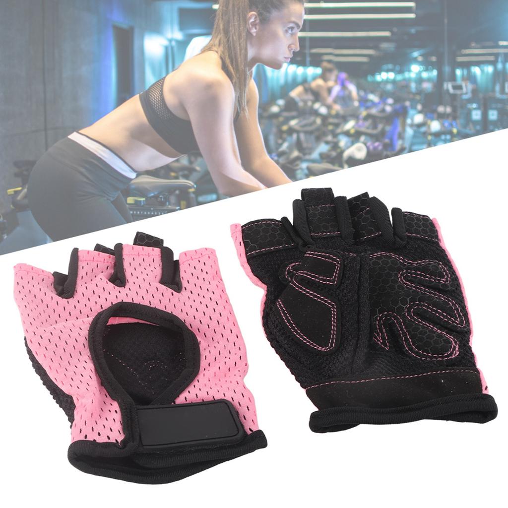 2PCS Fitness High Elastic AntiSkid Sports Half Finger Gloves for Dumbbell Aerial Yoga Training Equipment(Rose M)