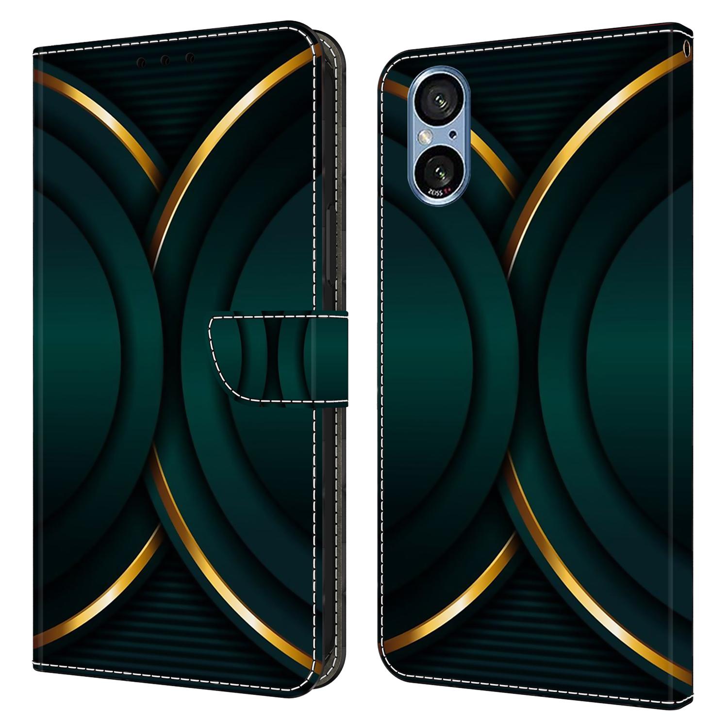 

For Sony Xperia 5 V Case 3D Pattern PU Leather Wallet Phone Cover with Stand Gold Contour