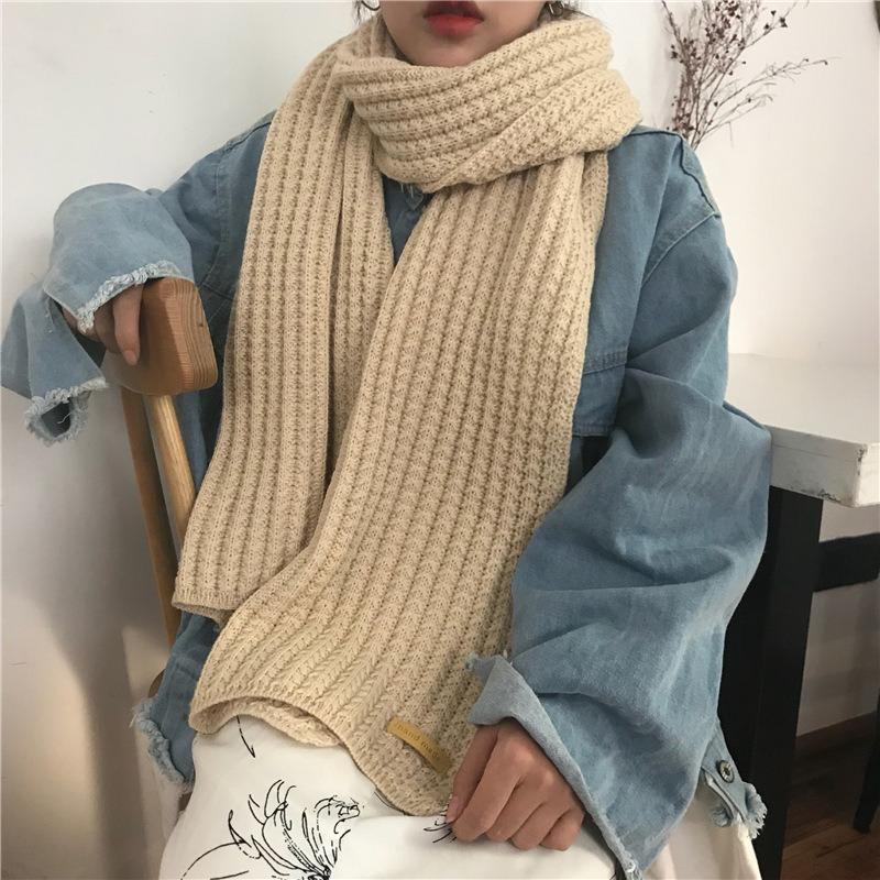 Harajuku wind autumn and winter scarf women's thickened warm solid color knitted thick wool scarf long n wind
