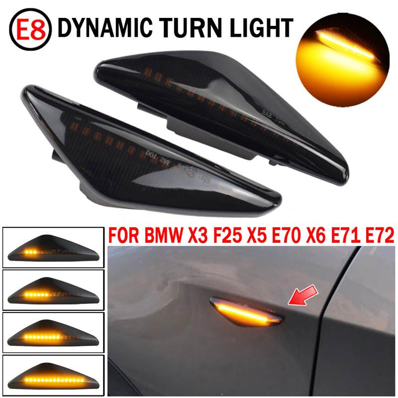 2pcs LED Dynamic Side Marker Turn Signal Light Indicator Flowing Flash For BMW X3 X5 X6 E70 E71 2008-2014 E72 F25