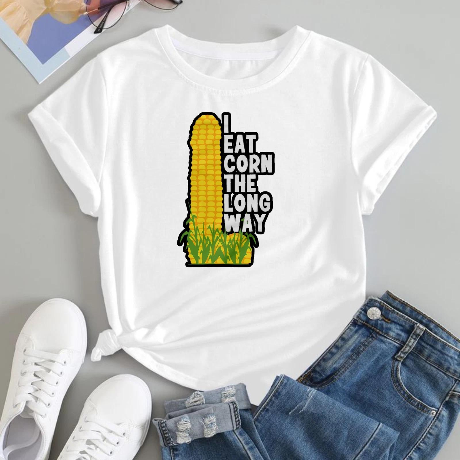 I Eat Corn The Long Way Graphic T-shirt Food Lover Sarcastic Humorous Gift T-Top L