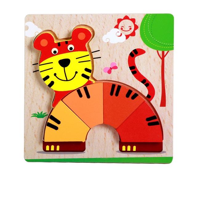 Baby High Quality 3D Wooden Puzzles Educational Cartoon Animals Early Learning Intelligence Puzzle Game Toys For Children