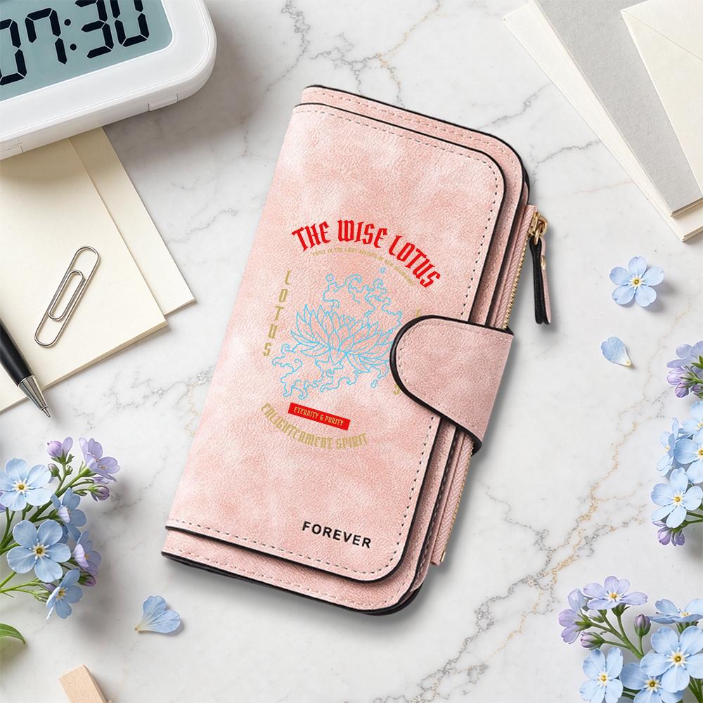 Vintage Long Wallet Lotus Pattern Multi Card Slot Coin Purse Daily Use Fashion PU Leather Wallet