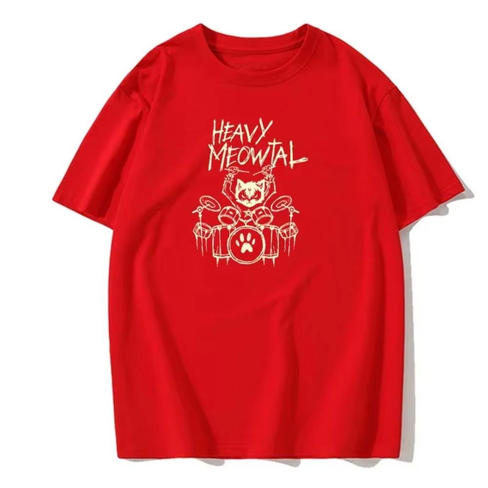 Heavy Cat Metal Music Gift Ideas Funny Pet Owner T-Shirts Latest Print Tops Shirts Cotton Round Neck Versatile T-Shirts