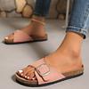 Fashion Womens Mens Sandals Fashion Adjustable Buckle Cork Footbed Slides Outdoor Beach Sliipers with Comfortable Arch Support