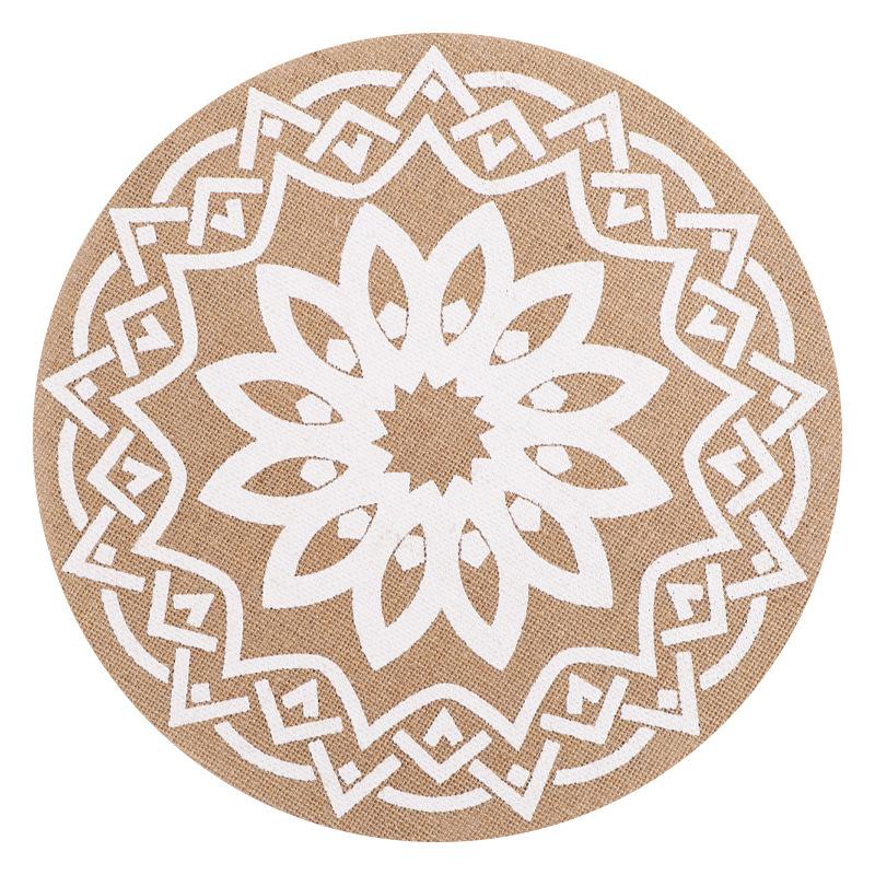 Large Round Jute Placemat Bohemian INS Style Silk Screen Printed Heat Resistant Table Mat Insulation Pad for Kitchen Dining Home Decoration