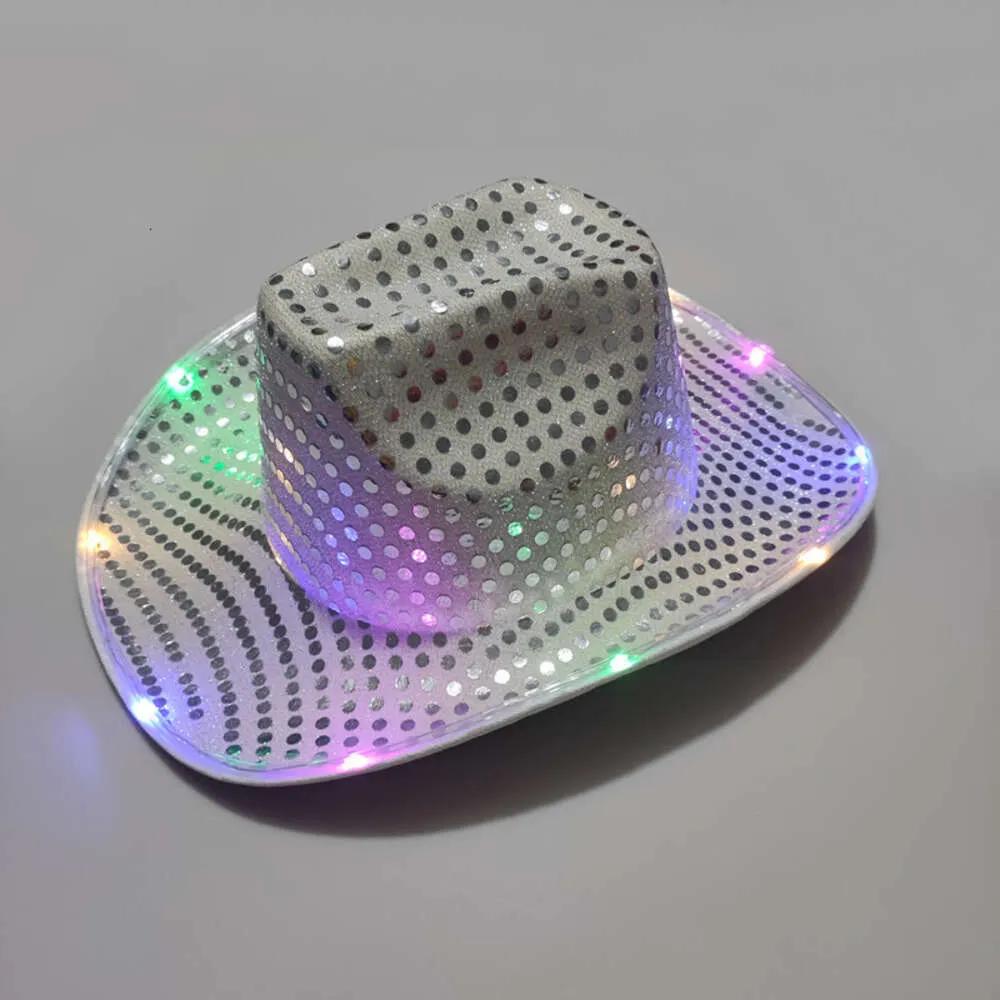 Party Space Cowgirl LED Hat Flashing Light Up Sequin Cowboy Hats Luminous Caps Halloween Costume Gifts F017