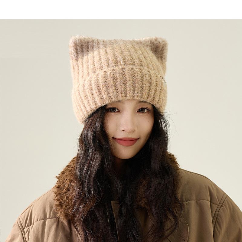 Autumn Winter Velvet Warm Wool Hat Women's Winter Cat Ears Ear Protection Knitted Hat