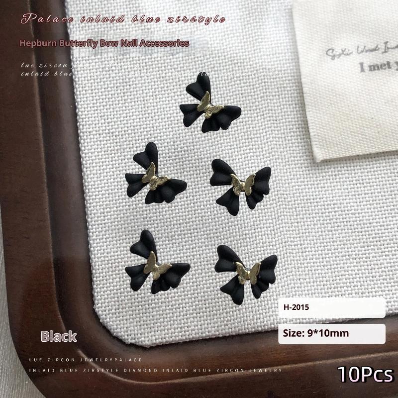 10Pcs Bowknot Nail Charms Metal Wine Red Black White Nail Rhinestone High Quality Stereoscopic Nail Decoration