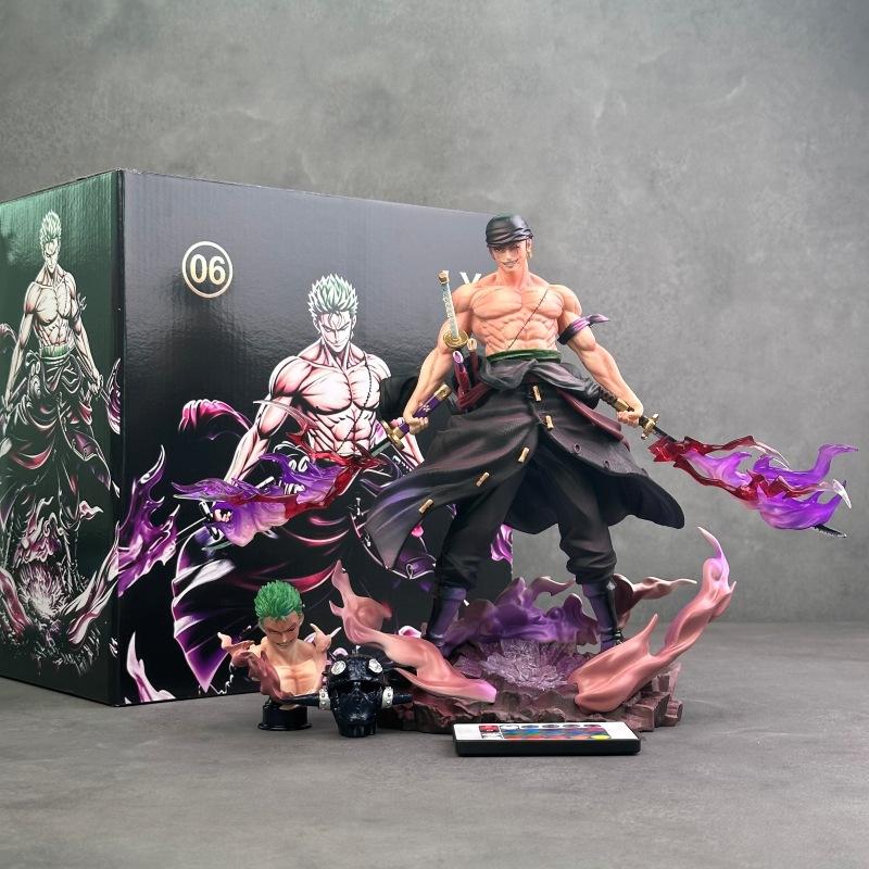 28cm Anime One Piece Roronoa Zoro Model Manga One Piece Action Figure with Two Heads Figurine Peripheral Collection GK Statue